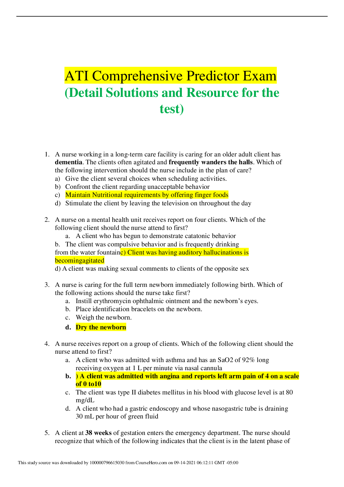Preview of ATI Comprehensive Predictor Exam Rated A 2021